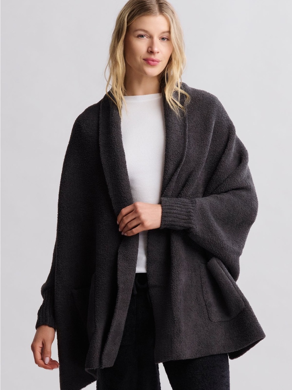 Barefoot Dreams CozyChic Blanket Wrap Cardigan Carbon Gray One Size NWT